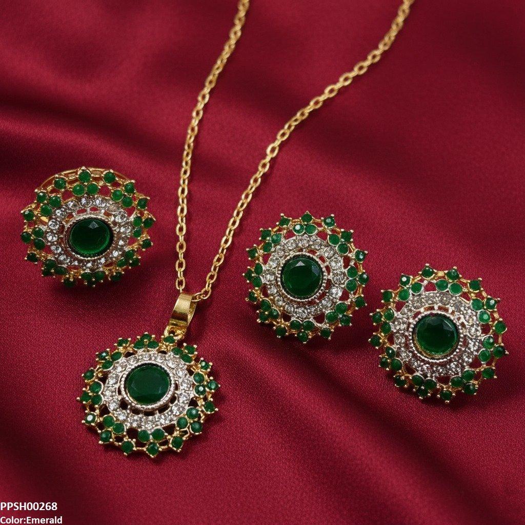 Round Stone Flower Pendant Set