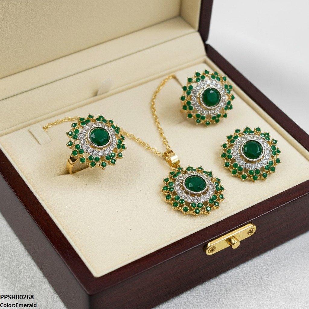 Round Stone Flower Pendant Set