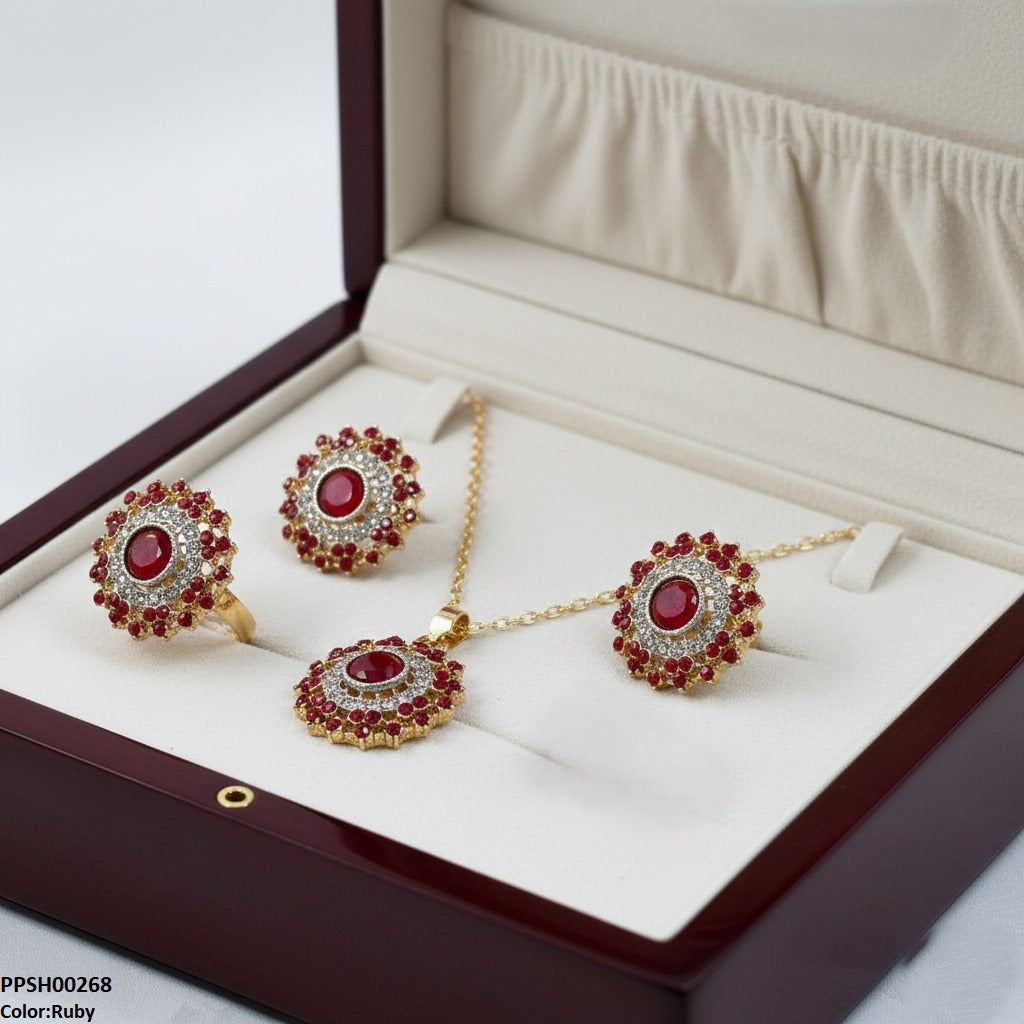 Round Stone Flower Pendant Set