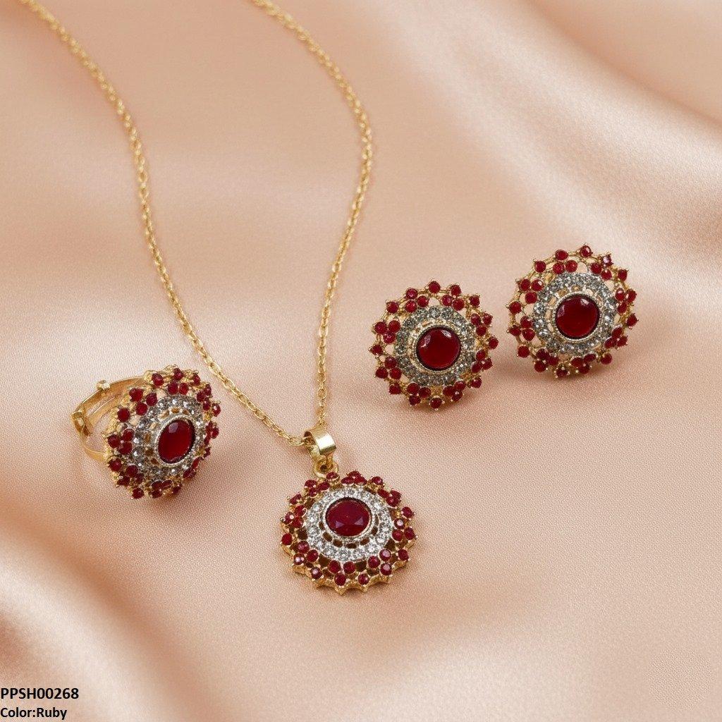Round Stone Flower Pendant Set