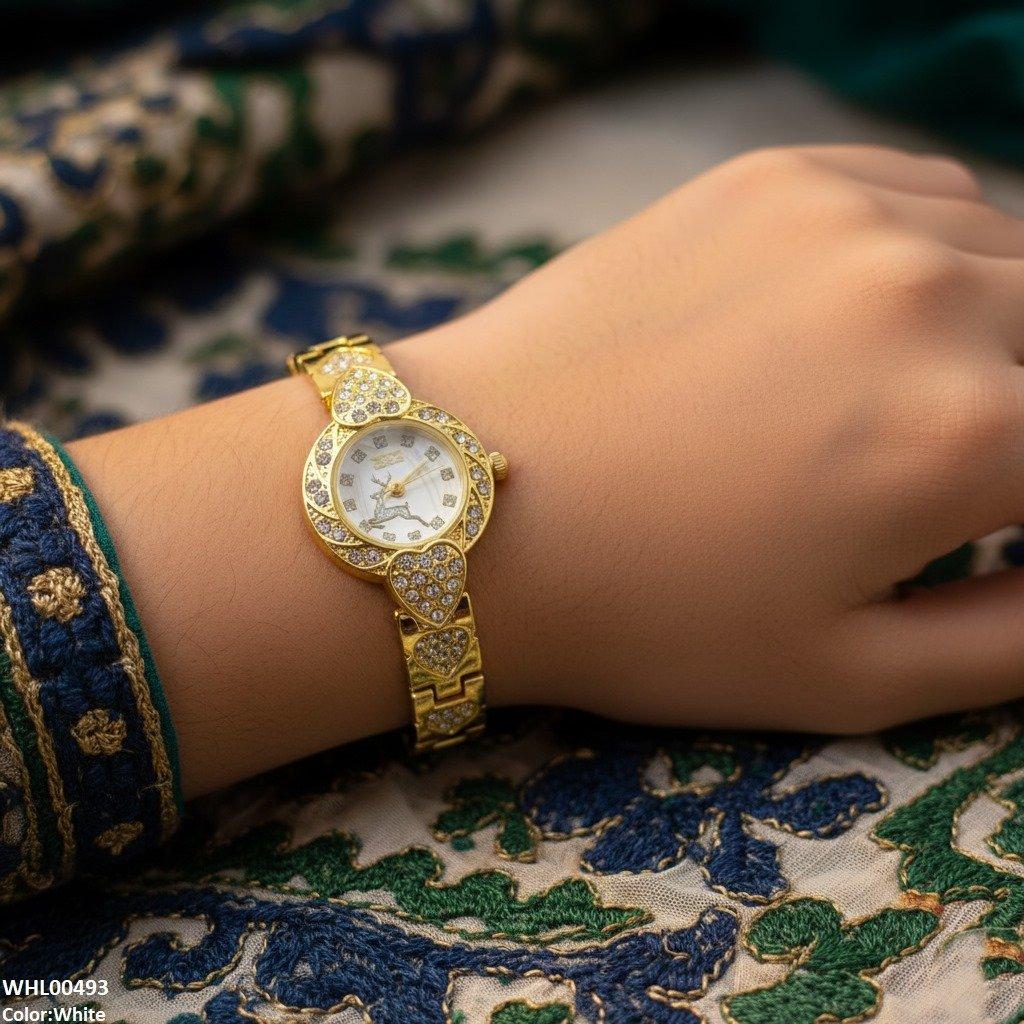 Round Deer Dial Heart Bracelet Women's Watch