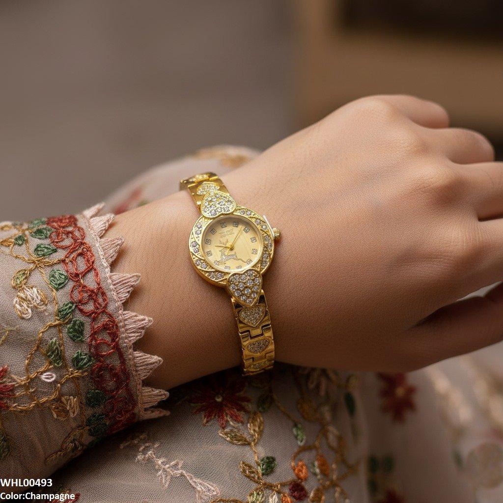 Round Deer Dial Heart Bracelet Women's Watch