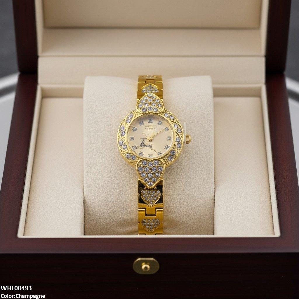 Round Deer Dial Heart Bracelet Women's Watch