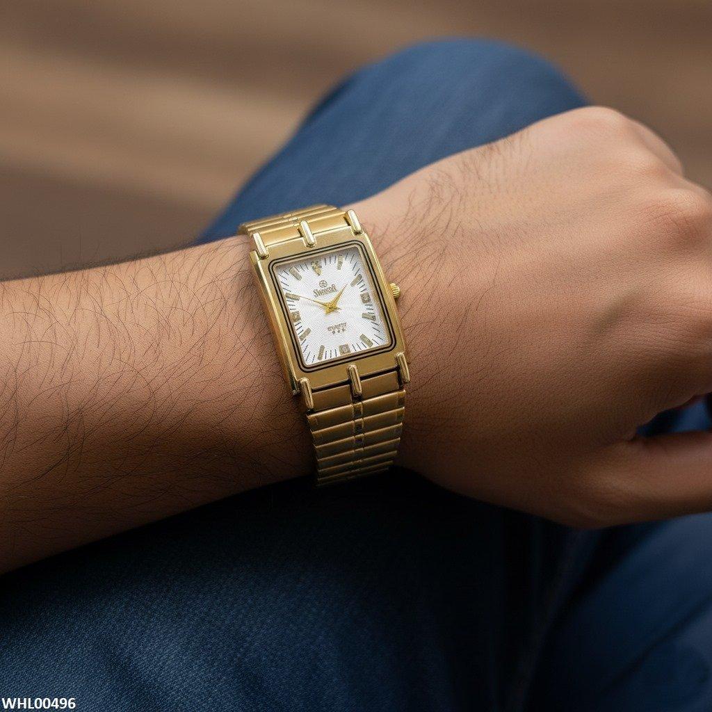 Rectangle Bezel Stone Dial Couple Watch