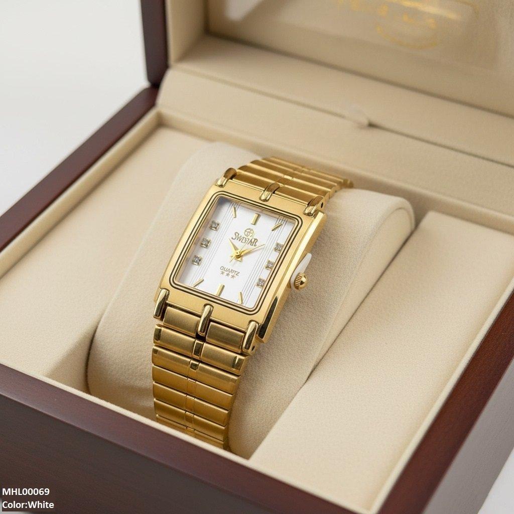 Rectangle Dial Stone Men's Watch