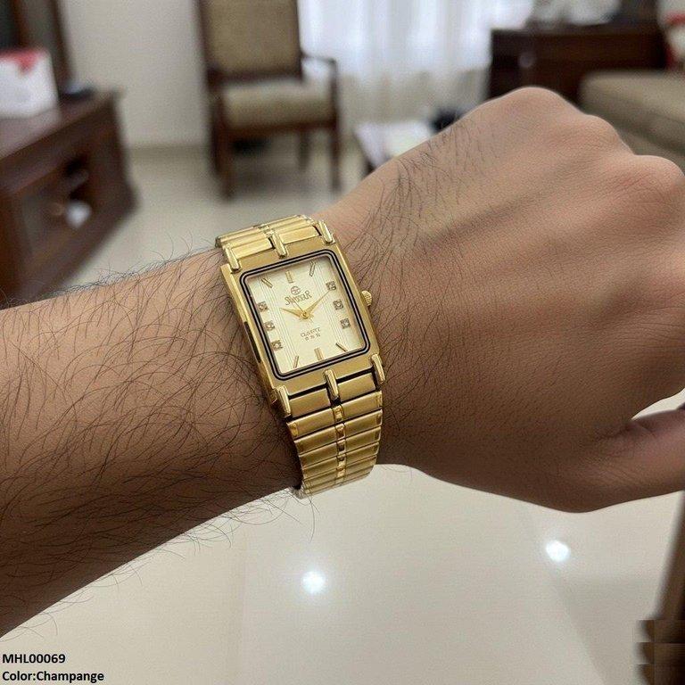 Rectangle Dial Stone Men's Watch