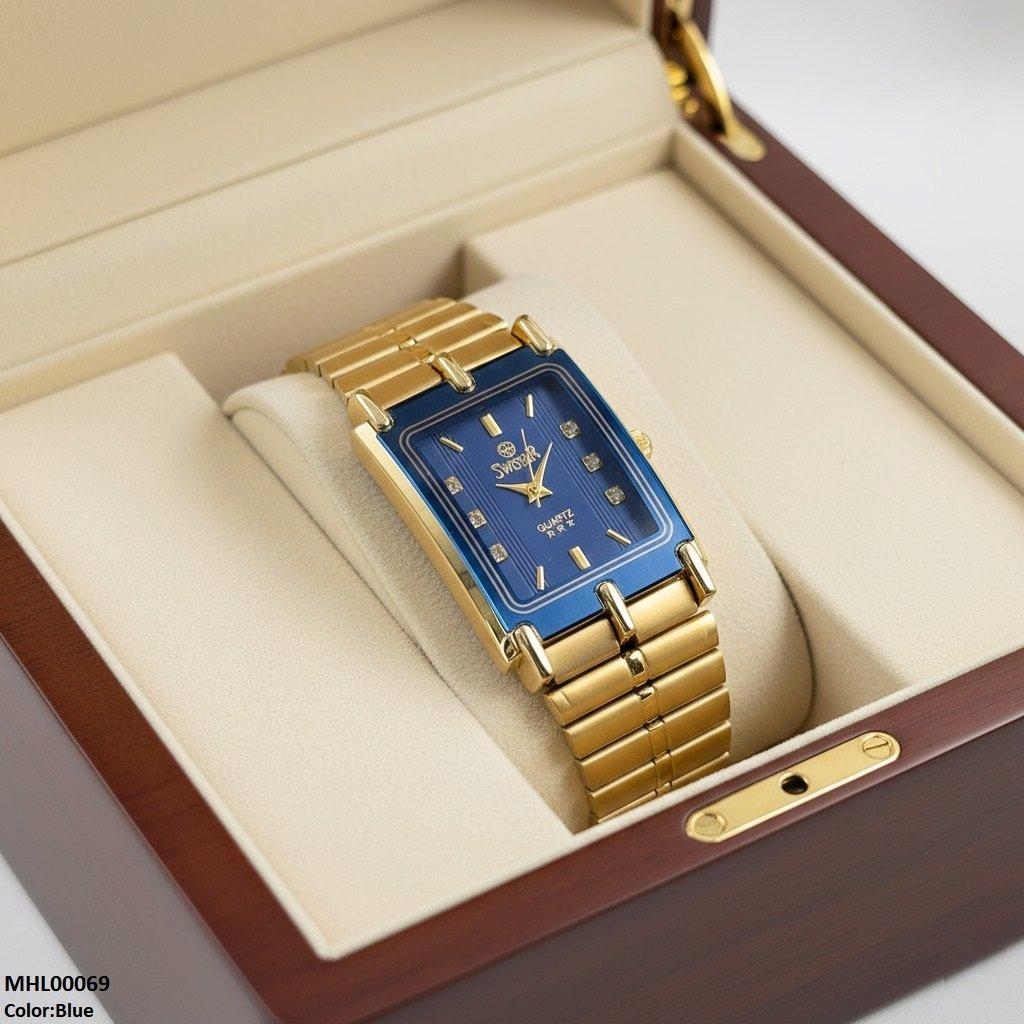 Rectangle Dial Stone Men's Watch