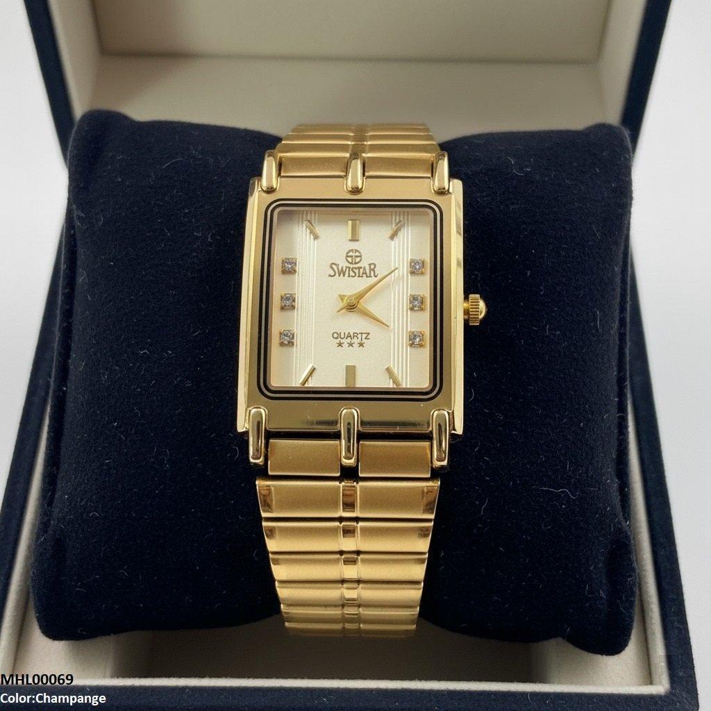 Rectangle Dial Stone Men's Watch