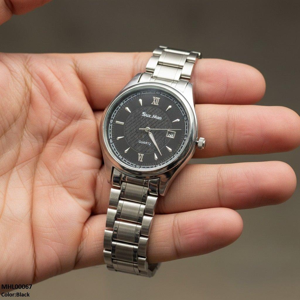 Round Black Dial Men's Watch