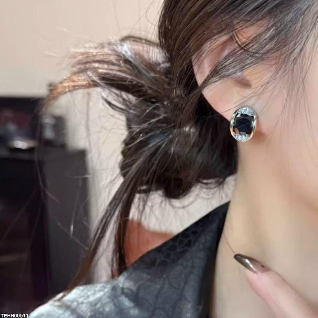 Round Stone Hoops Pair