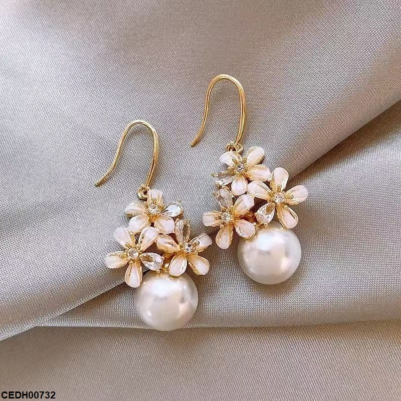 Flower Pearl Drop Earrings