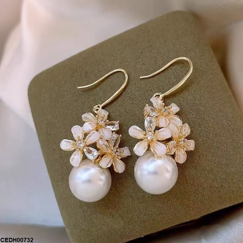 Flower Pearl Drop Earrings
