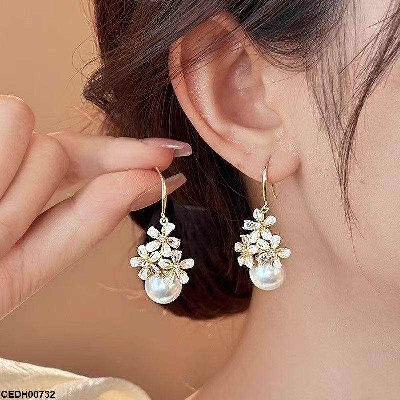 Flower Pearl Drop Earrings
