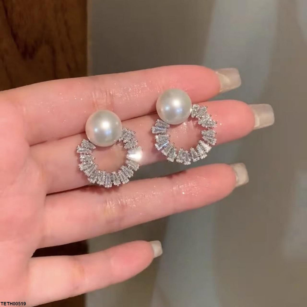 Round Pearl Zircon Stone Tops Pair