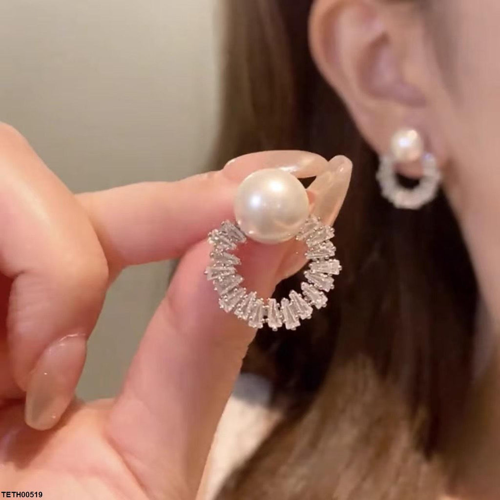 Round Pearl Zircon Stone Tops Pair