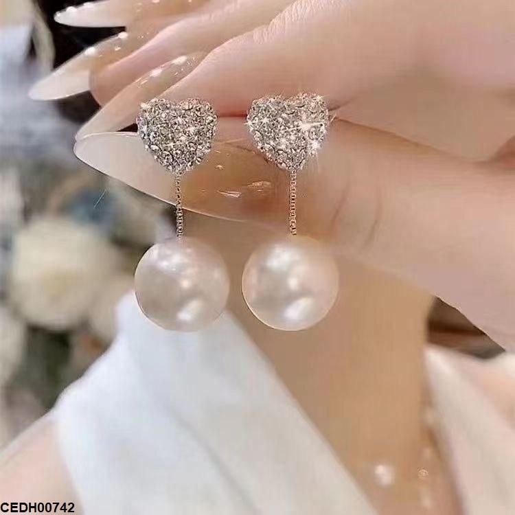 Heart Pearl Drop Earrings