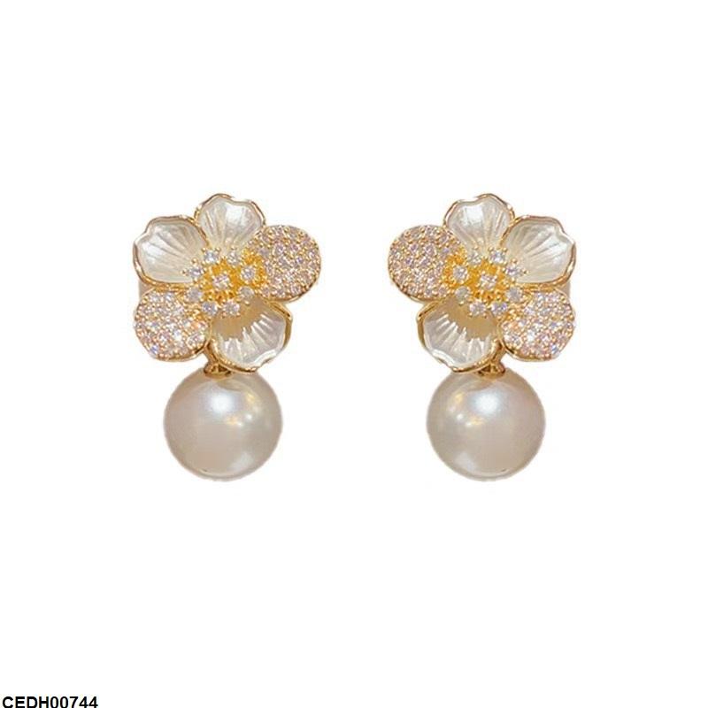 Flower Pearl Drop Earrings