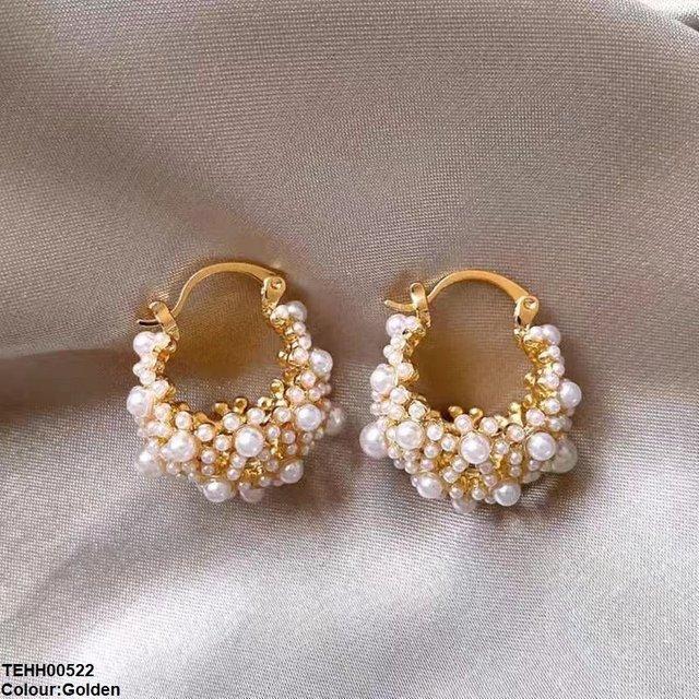 Round Pearl Hoops Pair