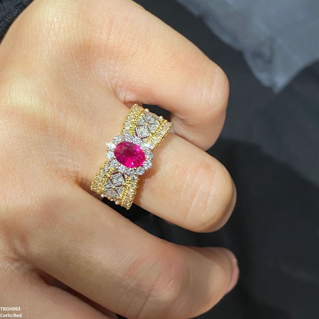 Oval/Circle Layered Zircon Ring Adjustable