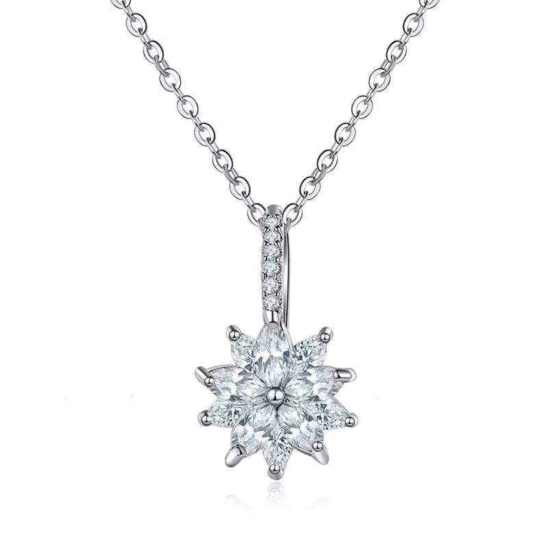Stainless Steel Marquise Flower Zircon Pendant