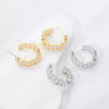 Stainless Steel Oval Zircon Stone Ear Hoops Pair