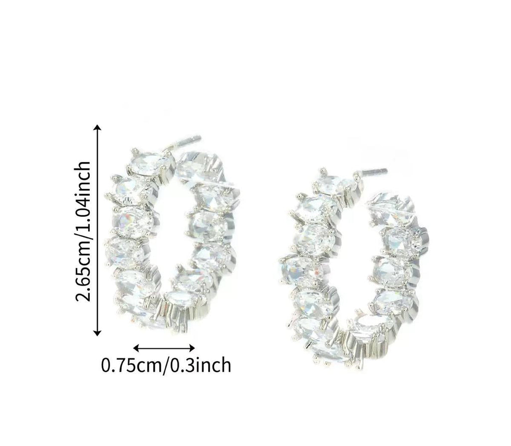 Stainless Steel Oval Zircon Stone Ear Hoops Pair