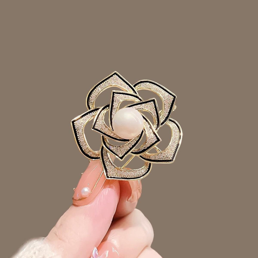 Pearl Camellia Flower Zircon Broach