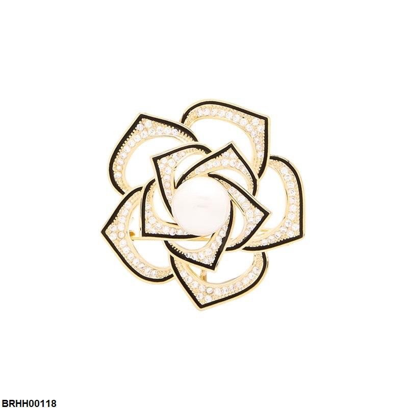 Pearl Camellia Flower Zircon Broach