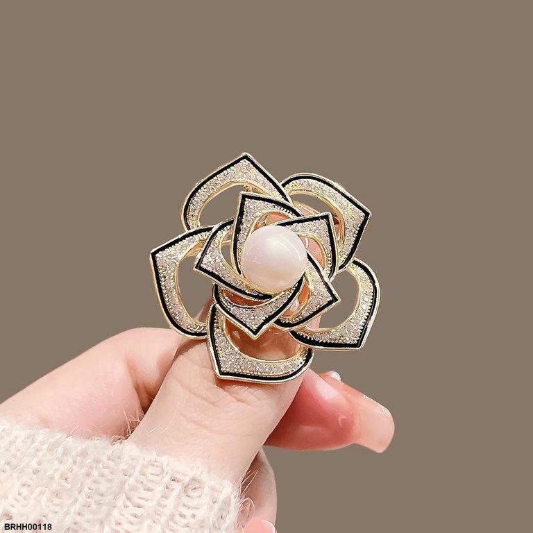 Pearl Camellia Flower Zircon Broach
