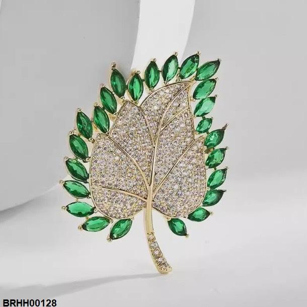 Maple Leaf Zircon Broach
