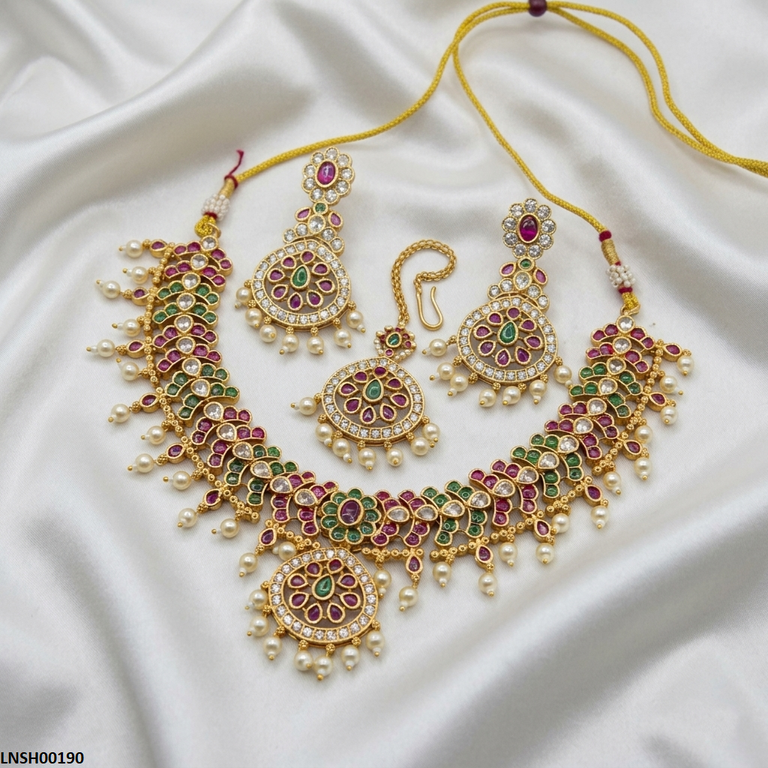 Multi Stone Pearl Drop Necklace Set