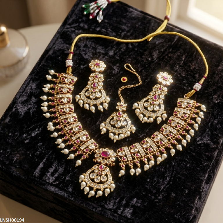 Tear Flower Pearl Drop Necklace Set