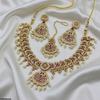 Oval Flower Pearl Drop Necklace Set