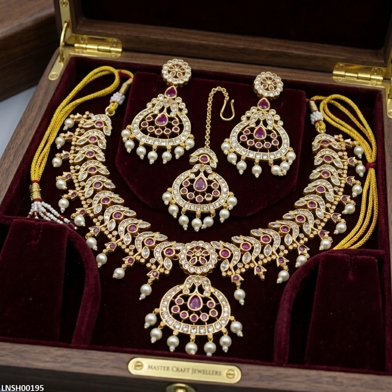Oval Flower Pearl Drop Necklace Set