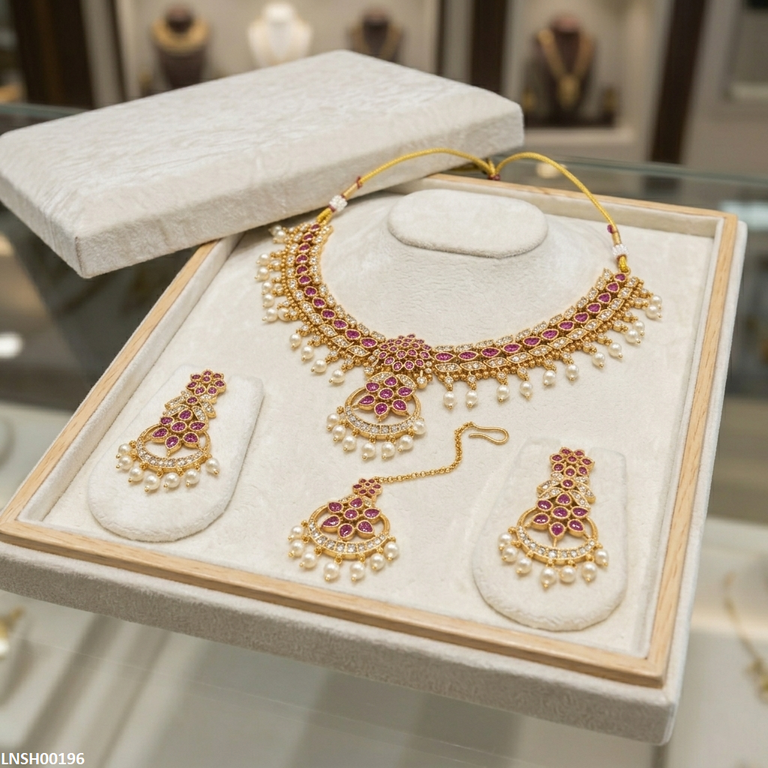 Tear Flower Pearl Drop Necklace Set