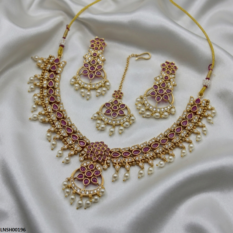Tear Flower Pearl Drop Necklace Set