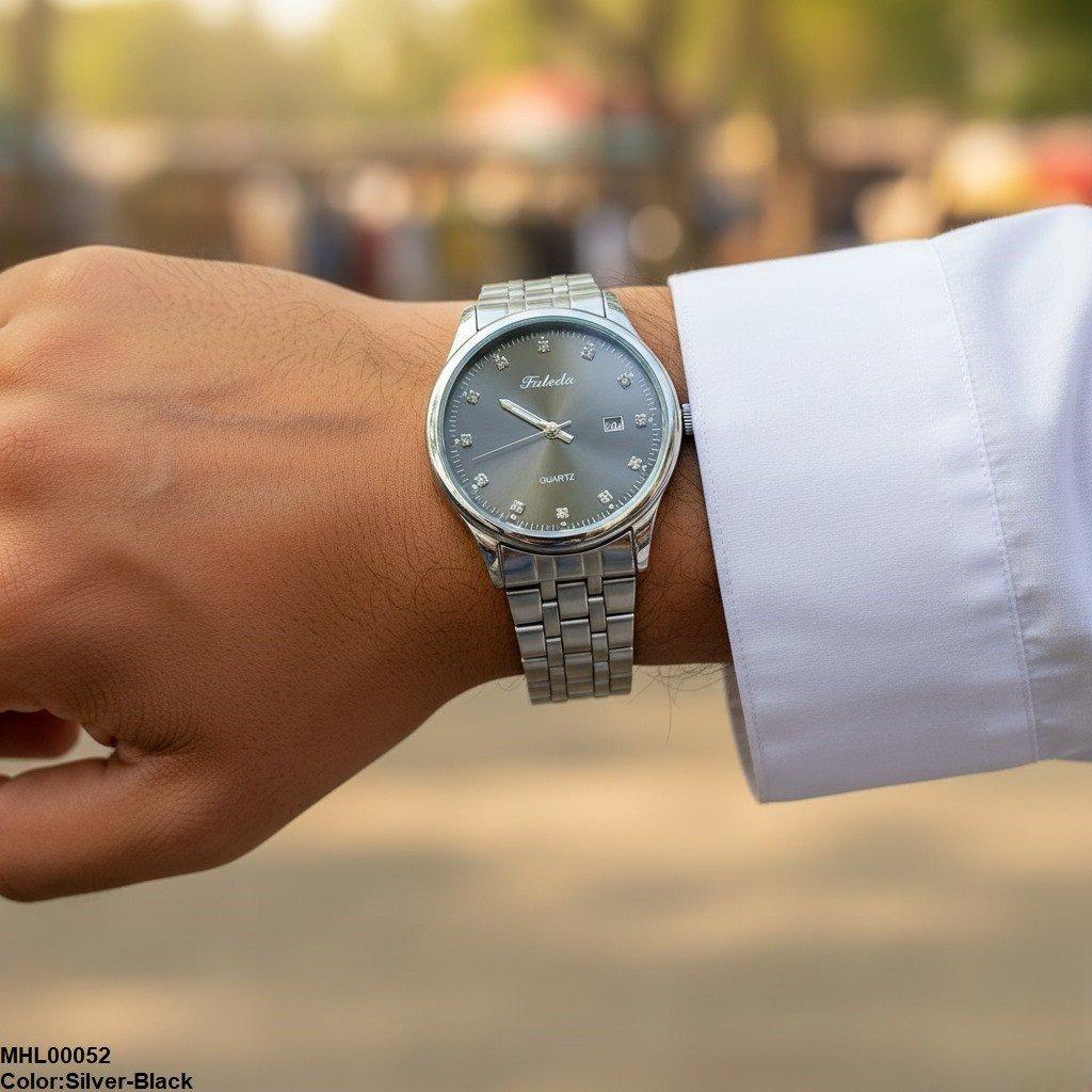 Round Stone Analog Dial Men's Watch