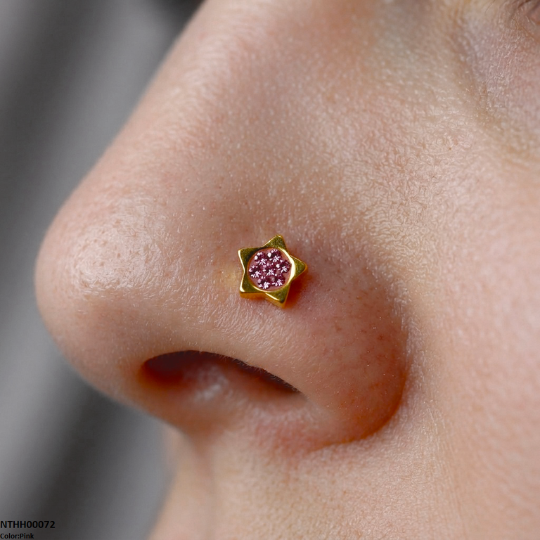 Star Round Stone Stainless Steel Nose Pin