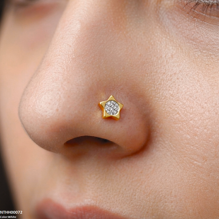 Star Round Stone Stainless Steel Nose Pin