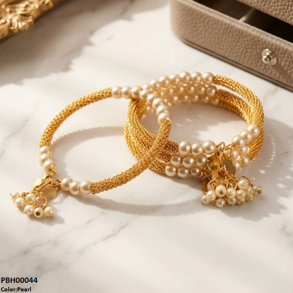 Round Pearl Drop Bangles Set