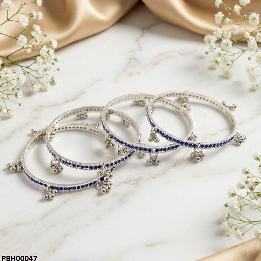 Blue Stone Pearl Drop Kashmiri Bangles Set