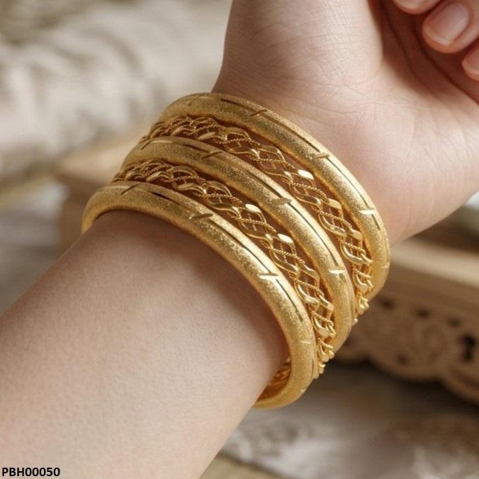 Textured Gold Lattice Bangles Set