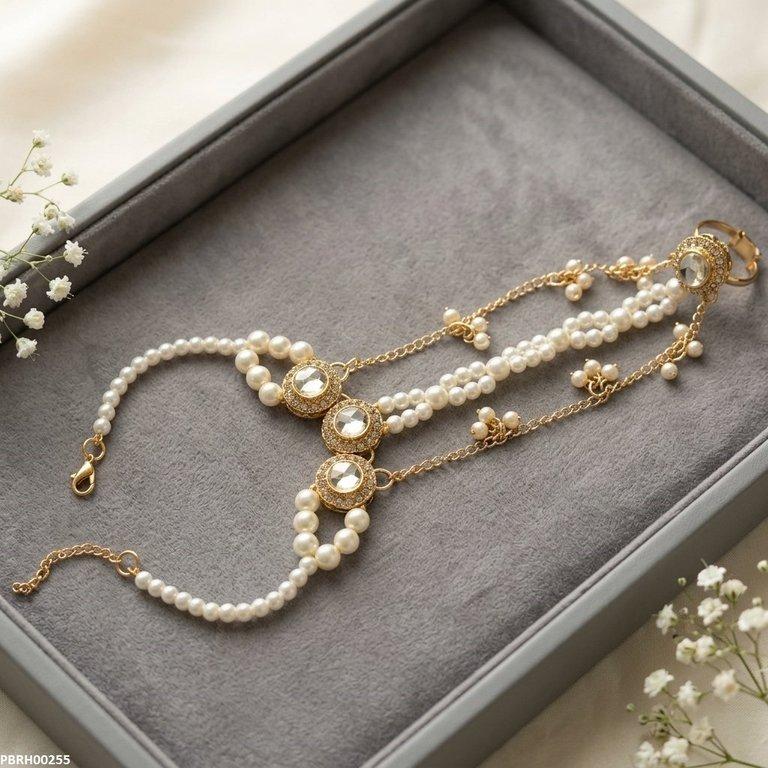 Pearl Round Stone Angla Bracelet Adjustable