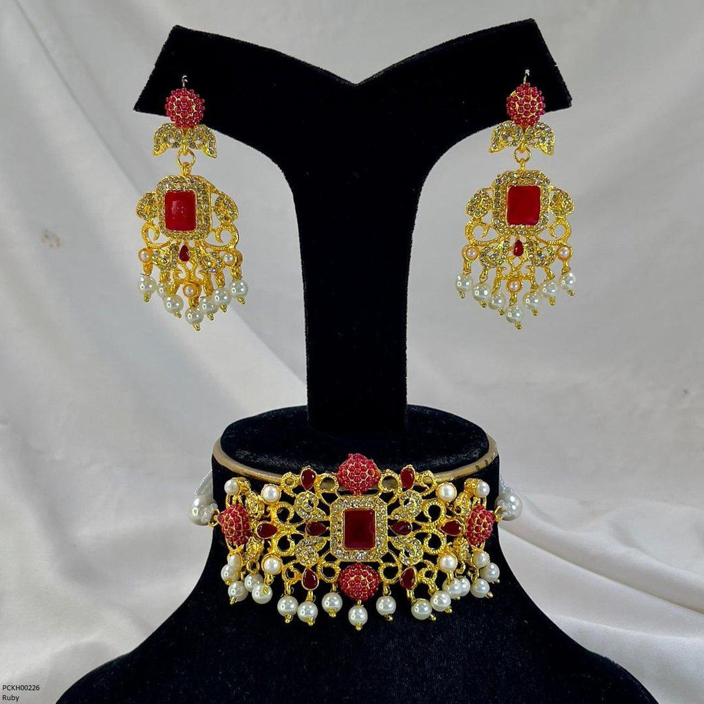 Rectangle Pearl Drop Choker Set