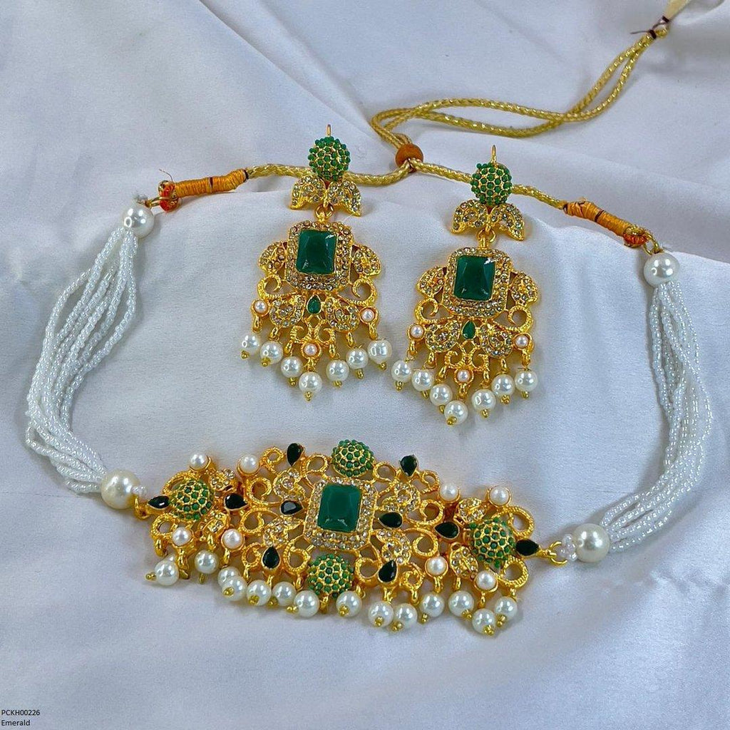 Rectangle Pearl Drop Choker Set