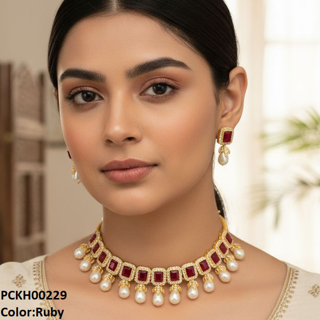 Rectangle Pearl Choker Set