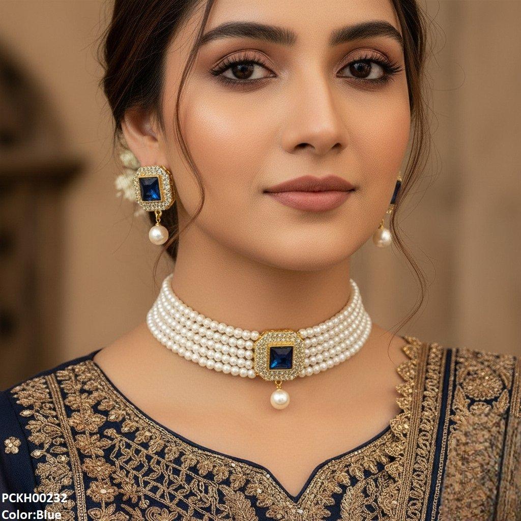 Square Pearl Drop Choker Set