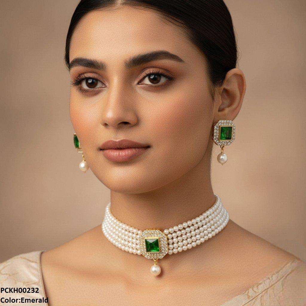 Square Pearl Drop Choker Set