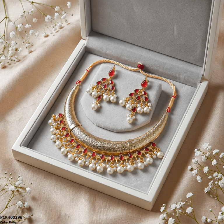 Moon/Tear Pearl Drop Hasli Choker Set