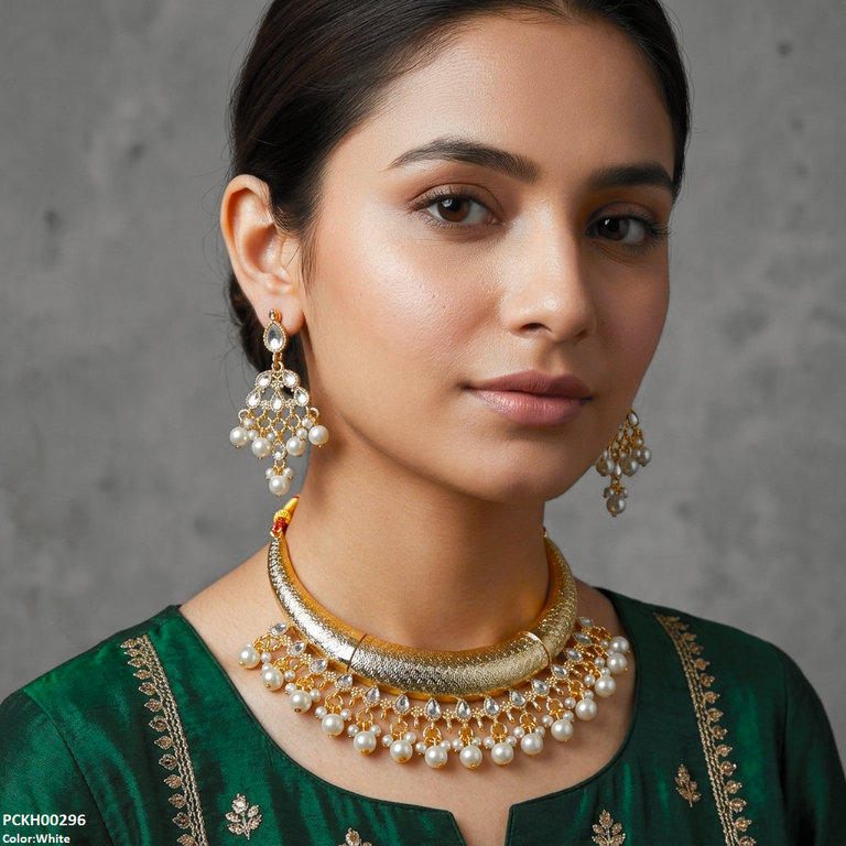 Moon/Tear Pearl Drop Hasli Choker Set
